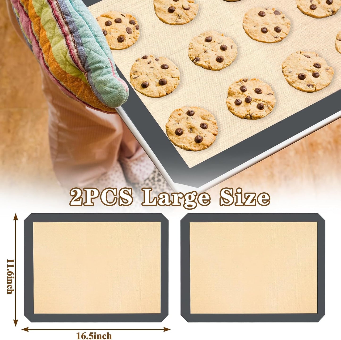 Ninsula Silicone Baking Mats - Non-Stick, Food Safe 2-Pack | 16.5"x11.6" for Cookies, Bread, Pizzas