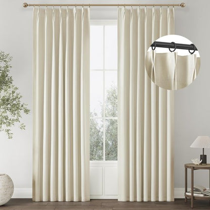 ChrisDowa Birch Pinch Pleated Blackout Linen Curtains 84 inches Long 2 Panels for Living Room Bedroom Farmhouse Room darking Thermal Insulated Back Tab Hooks Rings Window Treatment Drapes,40x84