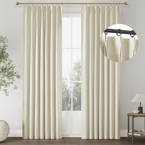ChrisDowa Birch Pinch Pleated Blackout Linen Curtains 84 inches Long 2 Panels for Living Room Bedroom Farmhouse Room darking Thermal Insulated Back Tab Hooks Rings Window Treatment Drapes,40x84