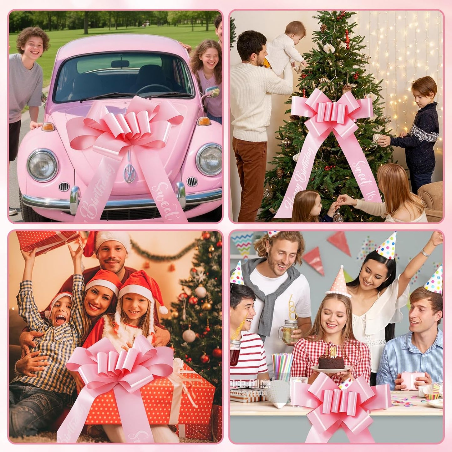 Skiennix 30 Inch Giant Car Bow - Big Pink Bow for Sweet 16 Birthday Surprise | Easy Pull Ribbon Decoration