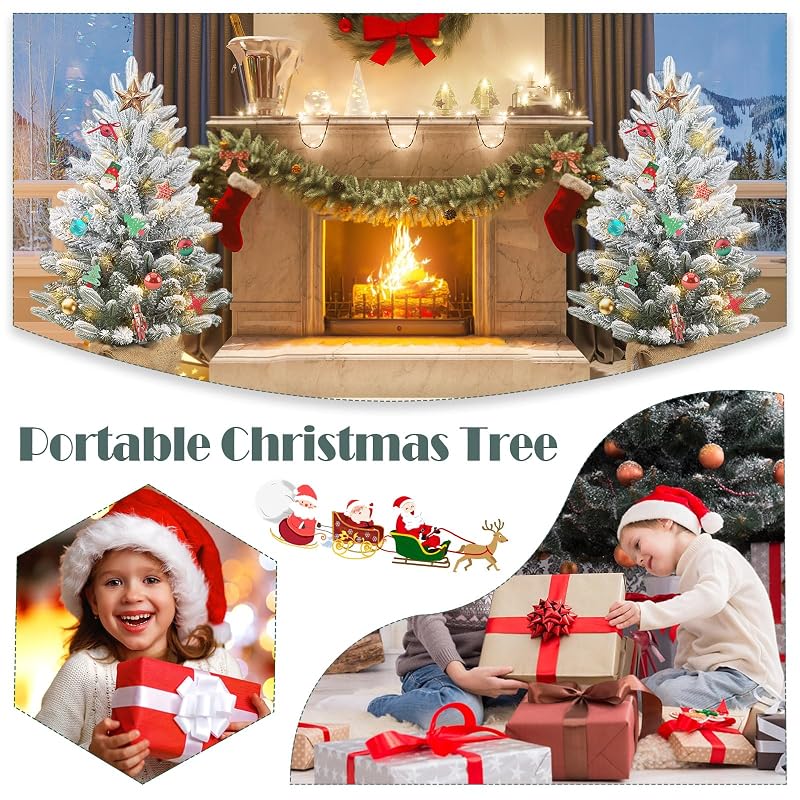 Gfilay 3ft Flocked Prelit Christmas Tree with 60 LED Lights, 8 Modes