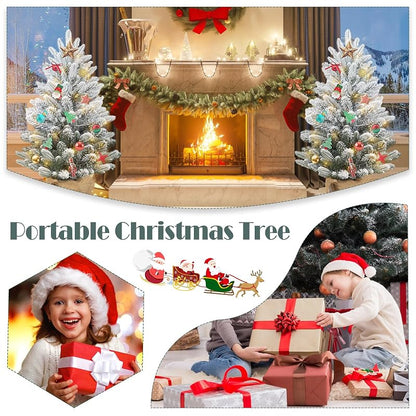 Gfilay 3ft Flocked Prelit Christmas Tree with 60 LED Lights, 8 Modes