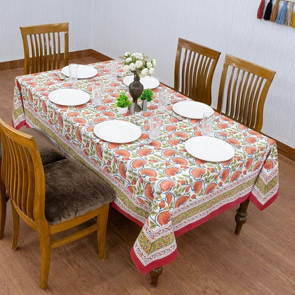 72x72 Inches Square Hand Block Printed Cotton Tablecloth - Red, Yellow Floral, Indian Table Linen