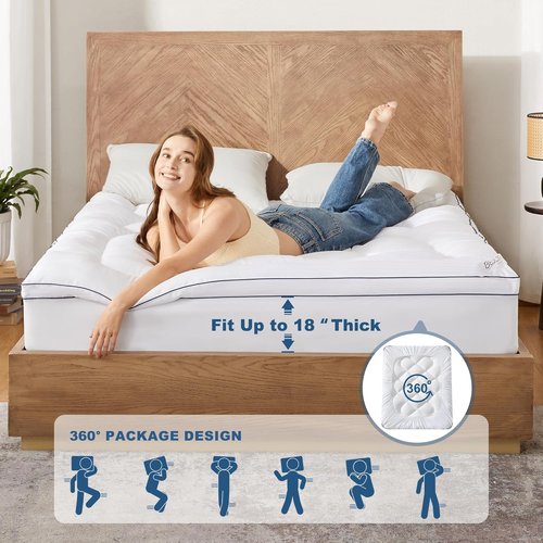 BEDLORE King Mattress Topper - Thick Pillow Top Pad for Back Pain Relief | Cooling Soft Cover with Deep Pockets (6-18 Inch)