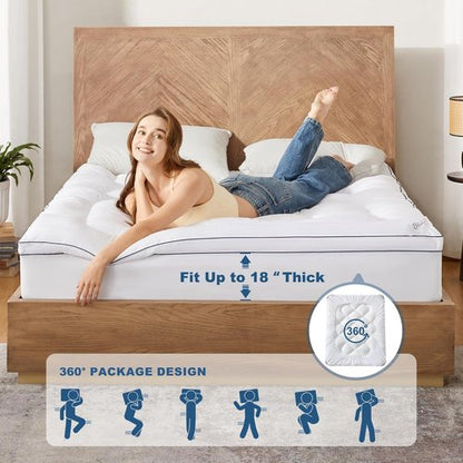 BEDLORE King Mattress Topper - Thick Pillow Top Pad for Back Pain Relief | Cooling Soft Cover with Deep Pockets (6-18 Inch)