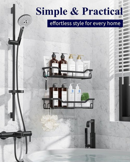 Kitsure Shower Caddy Large - Adhesive Shower Organizer, Stainless Steel Shelf for Inside Shower, No Drill Bathroom Organizers and Storage, Home Decor Accessories, 2 Pack, Black