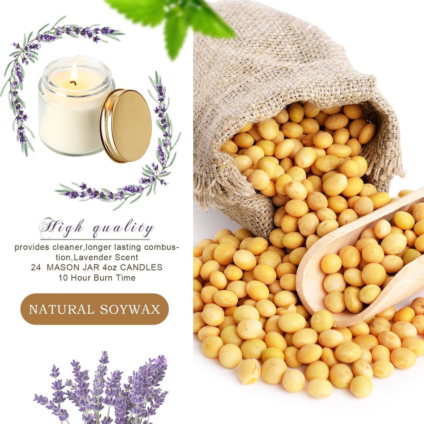 Lounsweer 24 Pcs Bulk Mini Mason Jar Candles 4oz Small Scented Wedding Favors Gifts Lavender Wax Stress Relief Aromatherapy Candles for Christmas Birthday Baby Shower Party Favors(Gold)