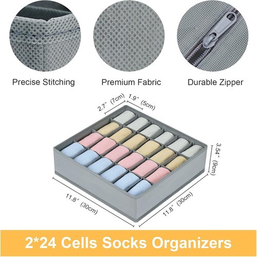 Joyoldelf Sock Drawer Organizer - 24 Cell Underwear & Sock Storage Dividers | Grey, 2 Pack