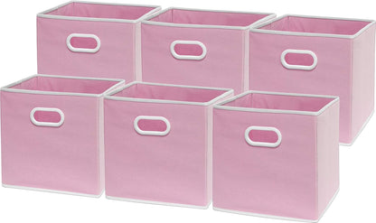 Simple Houseware Foldable Cube Storage Bins - 11-Inch Pink Fabric Organizers with Handles | 6-Pack for Closet & Shelves
