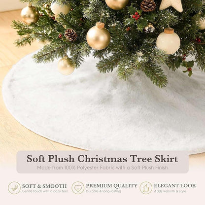 48 Inch White Plush Christmas Tree Skirt – Center Opening, Velvety Decor (Variation: White+48 inch)