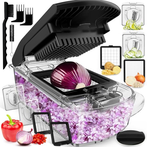 Fullstar Vegetable Chopper - 4-in-1 Food Chopper and Spiralizer with Container | Clear Kitchen Essential