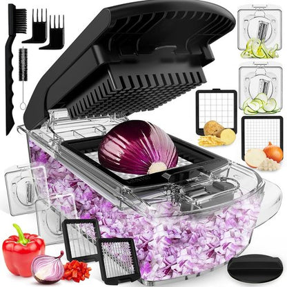 Fullstar Vegetable Chopper - 4-in-1 Food Chopper and Spiralizer with Container | Clear Kitchen Essential