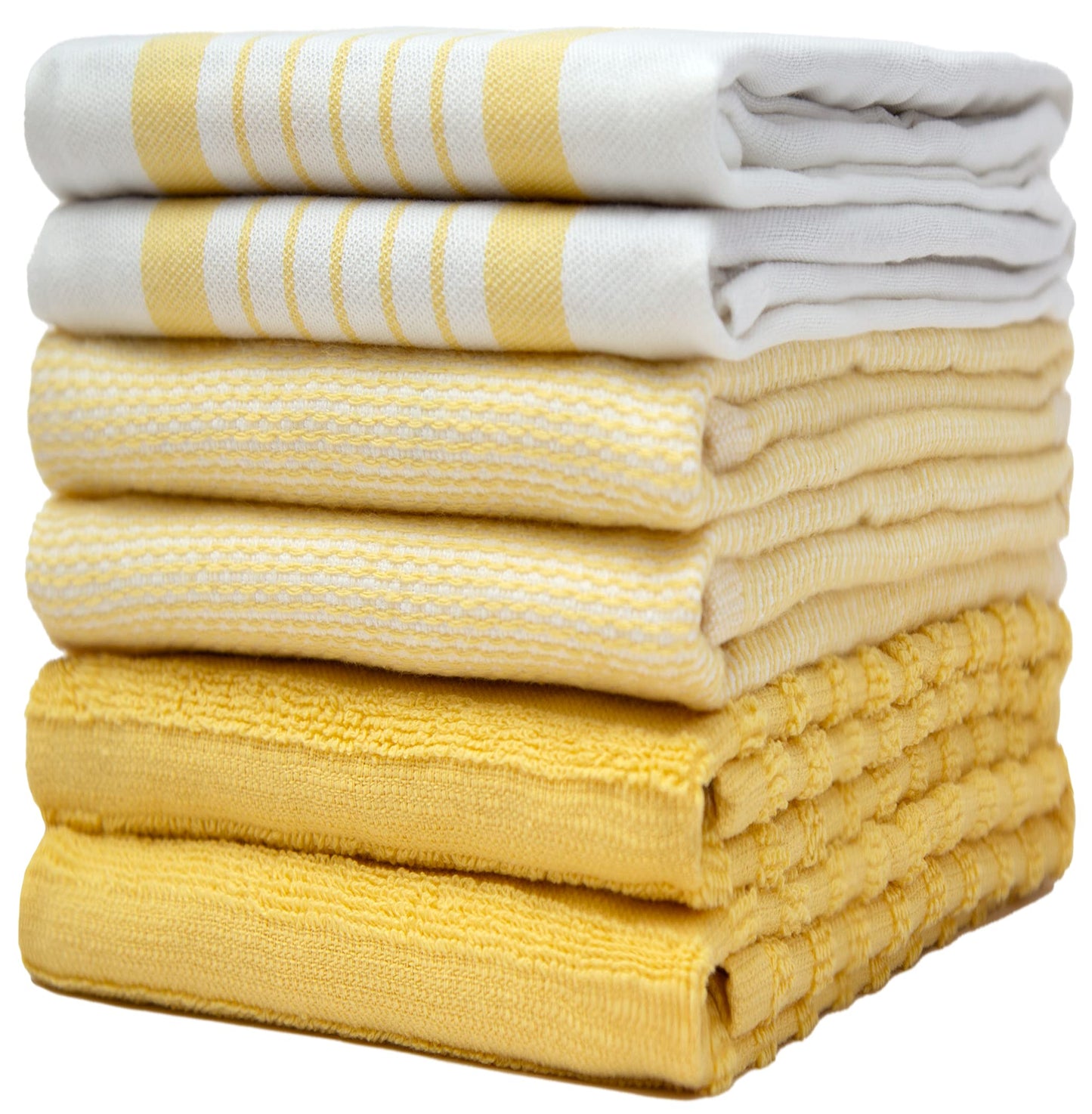 Premium Kitchen Towels 20”x 28”- 6 Pack| Large Cotton Kitchen Towels | Hand Towels for Kitchen | Flat & Terry Towel | Dish Towels | Highly Absorbent Tea Towels Set with Hanging Loop | Yellow Striped