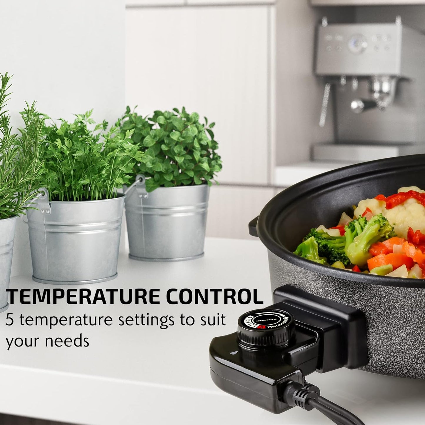 OVENTE Electric Skillet - 11.5-Inch Nonstick Frying Pan with Adjustable Temperature Control & Glass Lid
