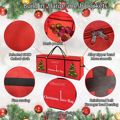 HikooLSS Christmas Tree Storage Bag - Heavy Duty 600D Oxford for 7.5 Ft Artificial Trees | Red 60x18x25in