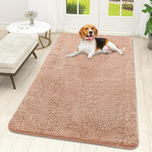 OLANLY Dog Door Mat - Absorbent Non-Slip Washable Doormat for Muddy Paws | 59x32 Peach Color