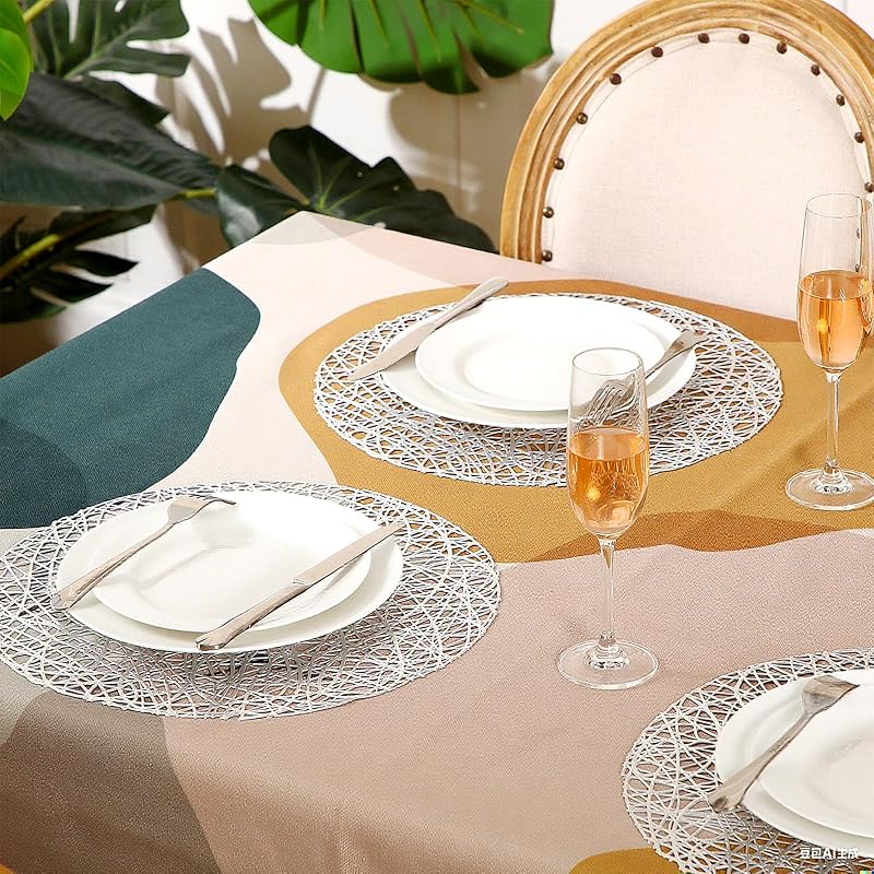 Sieral 24-Pack 15-Inch Silver Round Placemats with Hollow-Out Vinyl Pattern - Variation: Silver+24