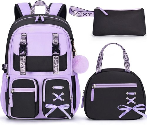 Fimibuke Girls' Backpack Set - 3 PCS Waterproof Design with Lunch Box & Pencil Case | Perfect for School & Travel