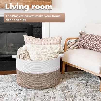 Goodpick Large Woven Rope Storage Basket - 83L Capacity for Blankets & Dorm Essentials | 21.7 x 13.8 Inches