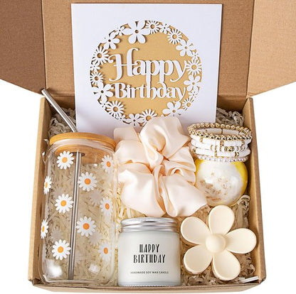 JTEWB Birthday Gift Box - Cute Daisy Aesthetic Glass Cups Set for Women & Teens | 7-Piece Collection