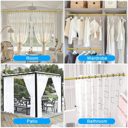 TEECK Shower Curtain Rod, 32-104 inch Adjustable Spring Tension Curtain Rod, Never Rust Anti-Slip Shower Curtain Rod for Bathroom, No Drilling, Never Collapse, Easy to Use, Gold