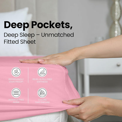 Utopia Bedding Queen Fitted Sheet - Deep Pocket Soft Microfiber - Fade Resistant & Easy Care (Pink)