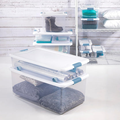 Sterilite 6-Pack Latching Storage Bins - Clear Plastic Under Bed Organizers, 64 Quart Capacity