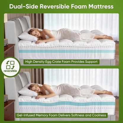 Extra Thick Memory Foam Mattress Topper by [Brand Name] - 5-Inch Dual Layer with Cooling Gel Foam & Bamboo Pillow Top for Back Pain Relief | Queen Size 80 x 60 Inches