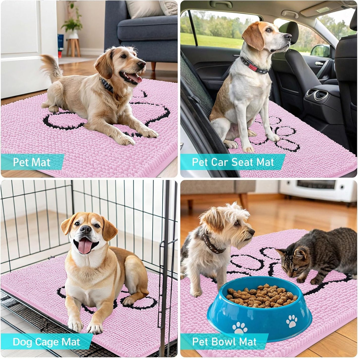 OLANLY Dog Door Mat - Absorbent Non-Slip Mud Mat for Muddy Paws | 48x30 Pink Chenille Design