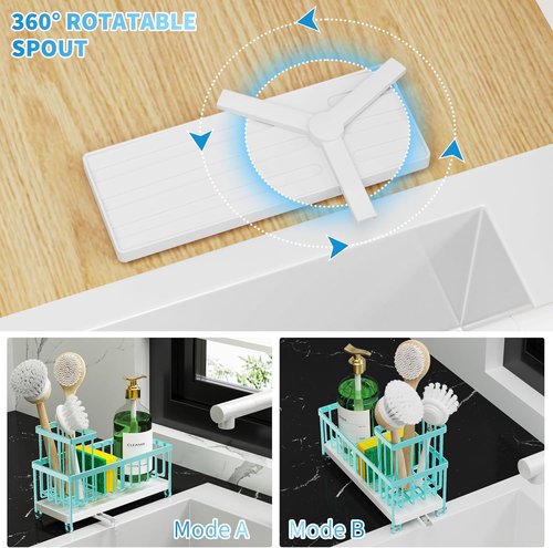 Cisily Sponge Holder for Kitchen Sink, Sink Caddy Organizer with High Brush Holder, Kitchen Countertop Organizers and Storage Essentials, 304 Stainless Steel, Teal Kitchen Decor (Turquoise, 9.25″)
