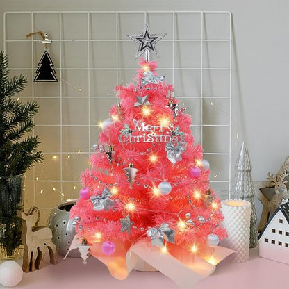 Juegoal 24-Inch Pink Mini Christmas Tree - Lighted Tabletop Artificial Pine with 50 LED Lights | Battery Operated & Timer for Holiday Decor