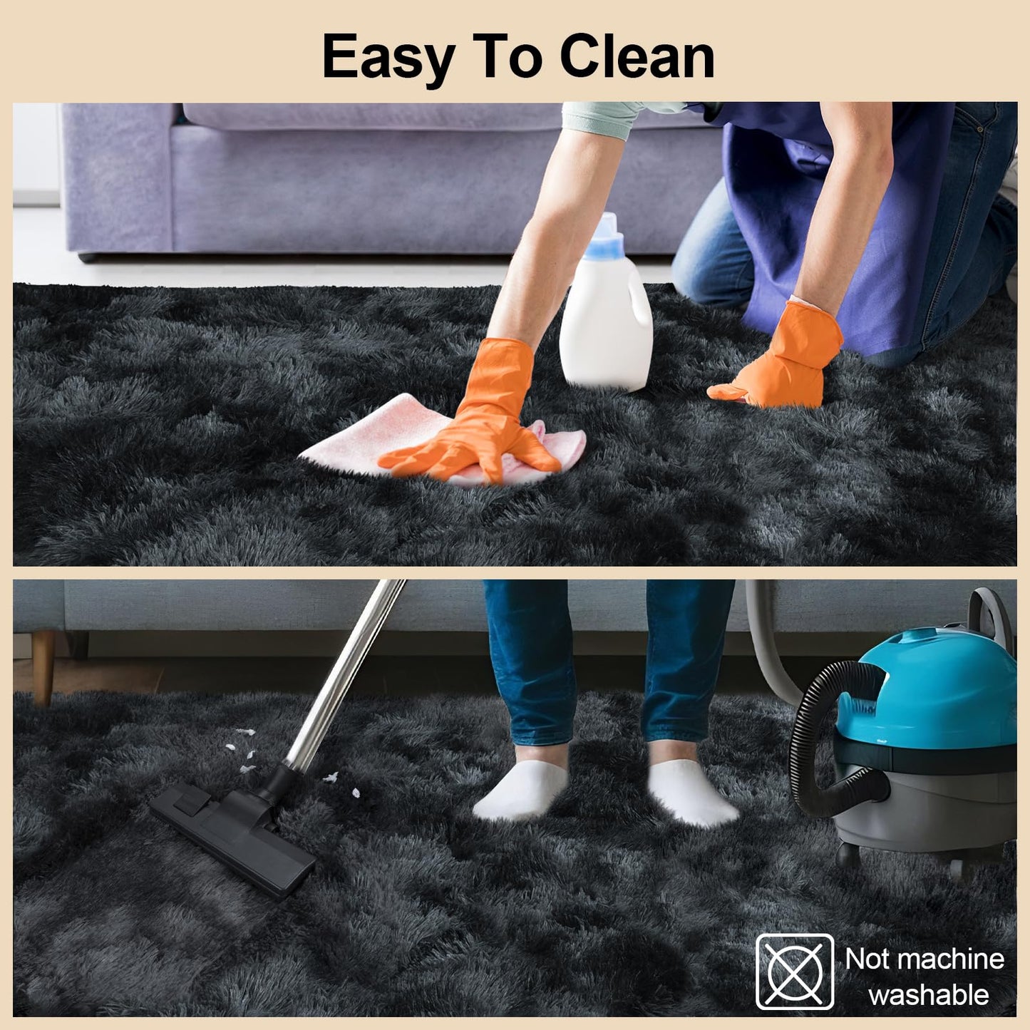 Mugorn 5x7 Rugs for Living Room, Large Fluffy Area Rugs for Bedroom, Soft Carpet Shag Kids Rug with 4 Non-Slip Rug Pads (Black Grey Tie-Dyed, 5ft x 7ft)