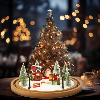 Soulchen Christmas Village Set - 14 Pcs Lighted Tabletop Decor with Mint Scented Candle | Festive Figurines for Holiday Celebrations