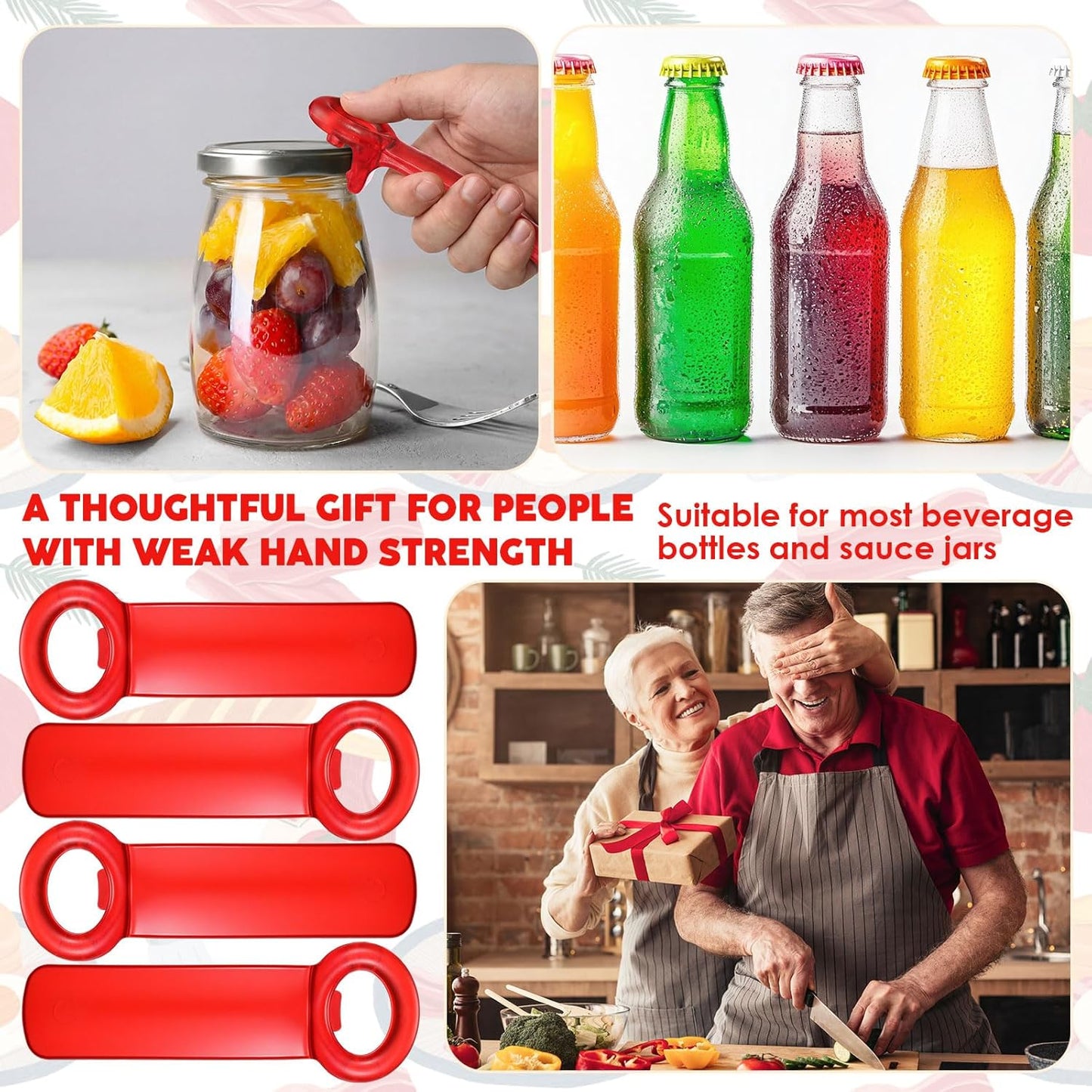 Skiennix Jar Lid Opener Set - 4 Easy Grip Tools for Seniors & Arthritis Relief | Kitchen Accessories