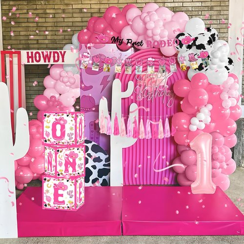 My First Rodeo Decorations Girl, Western Cowgirl 1st Birthday Party Decorations, Cowgirl Balloon Arch Kit Western Party Supplies Backdrop Tablecloth for 1st Rodeo Birthday Party Decor Girl