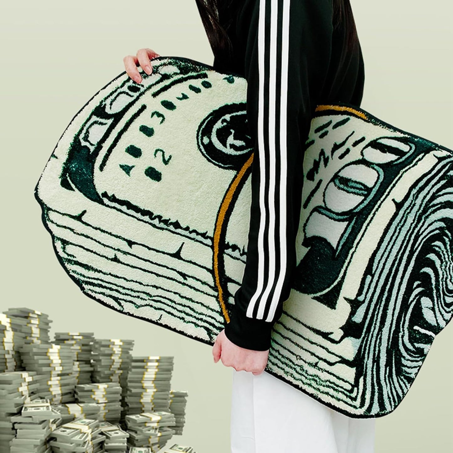 Money Rug | 100 Dollar Bill Design - Creative 20x32 Inch Funky Bath Mat for Home Decor