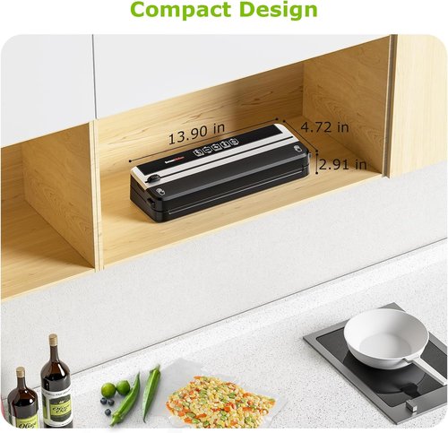 Bonsenkitchen Vacuum Sealer Machine - Multifunctional Food Sealer with Built-in Cutter | Silver-Black, 5 Pre-Cut Bags