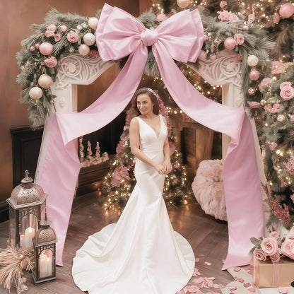 Skiennix 75x19 Inch Big Pink Bow Christmas Tree Topper - Giant Coquette Decor for Parties & Events