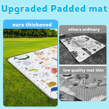 Skiennix Baby Play Mat - Thick Soft Non-Slip Crawling Mat | 50" x 50" Machine Washable for Infants & Toddlers (Animal Alphabet-A)