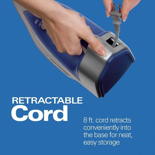 Hamilton Beach Steam Iron - 1500W Vertical Steamer with Scratch-Resistant Soleplate & 8' Cord | Blue