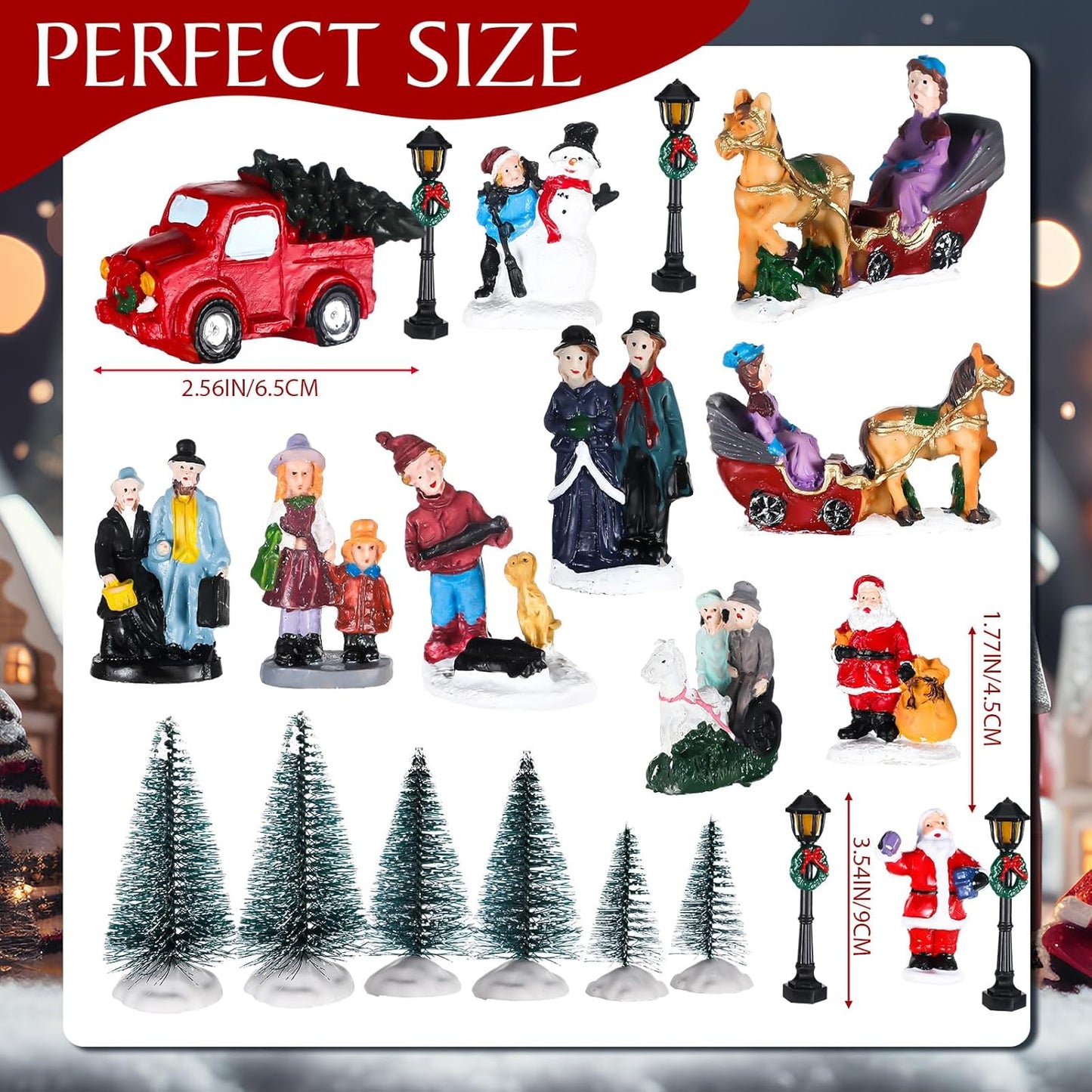 Wettarn 26 Pcs LED Christmas Village House Set - Lighted Figurines for Festive Home Decor