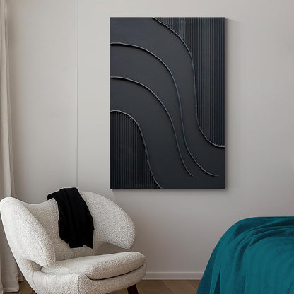 NANKAI Hand-Painted Black Minimalist Oil Painting - 24x36 Inch Abstract Wall Art for Home Decor