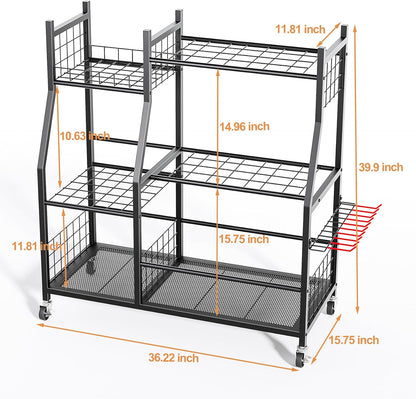 Skiennix Garden Tool Organizer - Freestanding Rolling Cart for Long-Handled Tools | Durable Yard Storage Rack