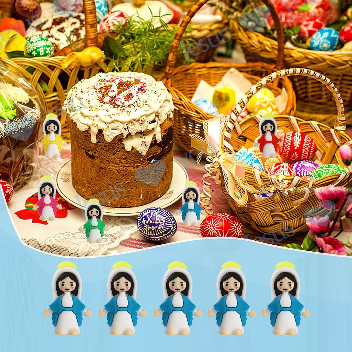 Regine Switzerland Virgin Mary Figurines - 20 Mini Christ Toys for Sunday School & Easter Gifts | Blue