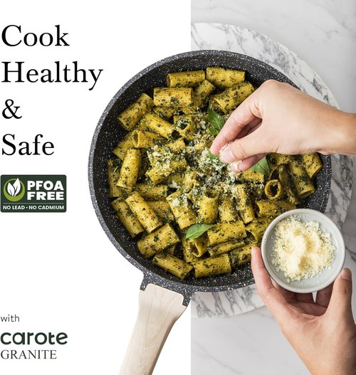 CAROTE Non-Stick Frying Pan | Healthy Granite Chef Pan with Heat-Resistant Handle - 12" Black