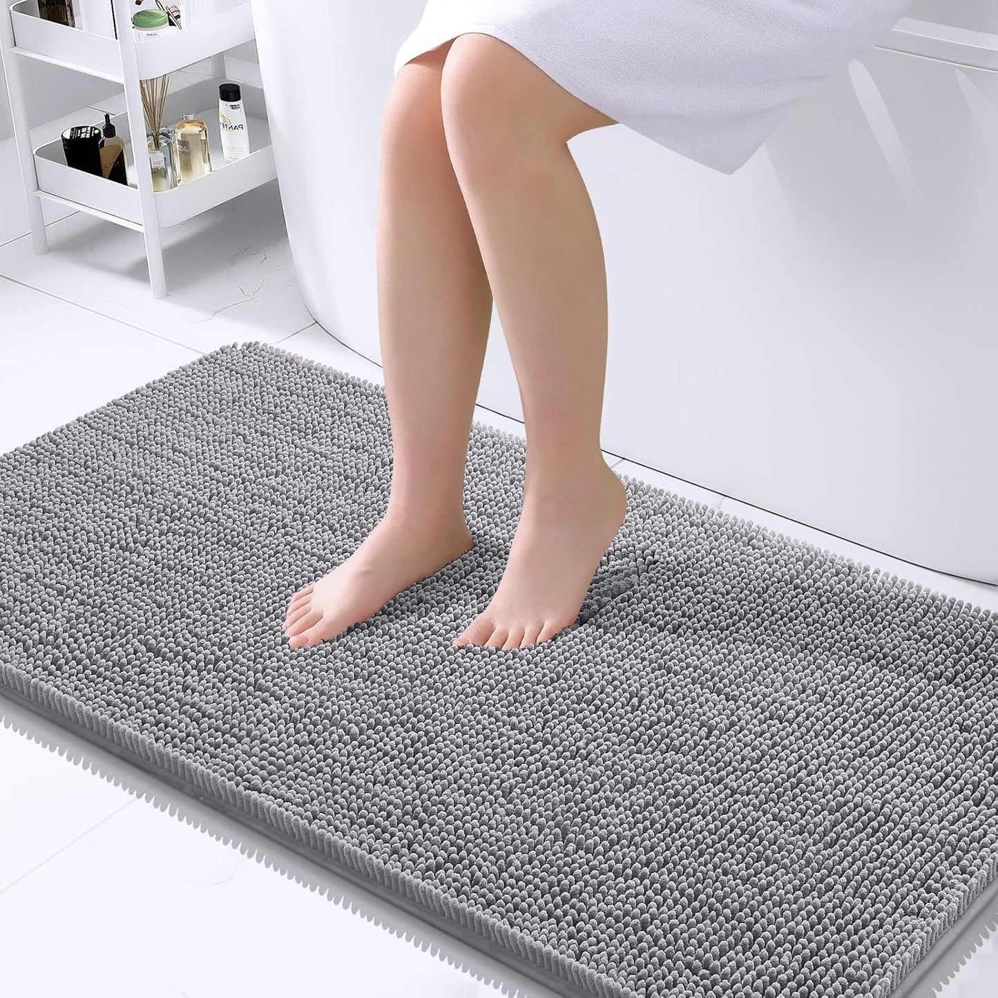 OLANLY Large Bathroom Rugs - Extra Soft Chenille Bath Mats | Quick-Dry, Machine Washable, Grey 45x27