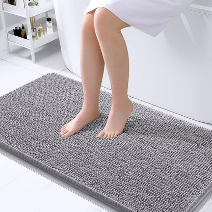 OLANLY Large Bathroom Rugs - Extra Soft Chenille Bath Mats | Quick-Dry, Machine Washable, Grey 45x27