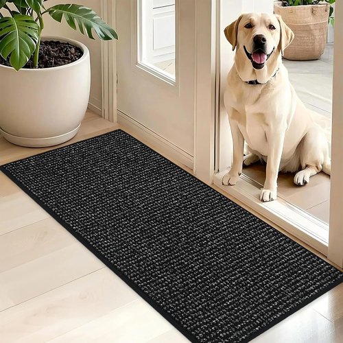 BEQHAUSE Dirt Trapper Door Mat - Non-Slip, Washable, Absorbent 20" x 48" Black Entrance Mat