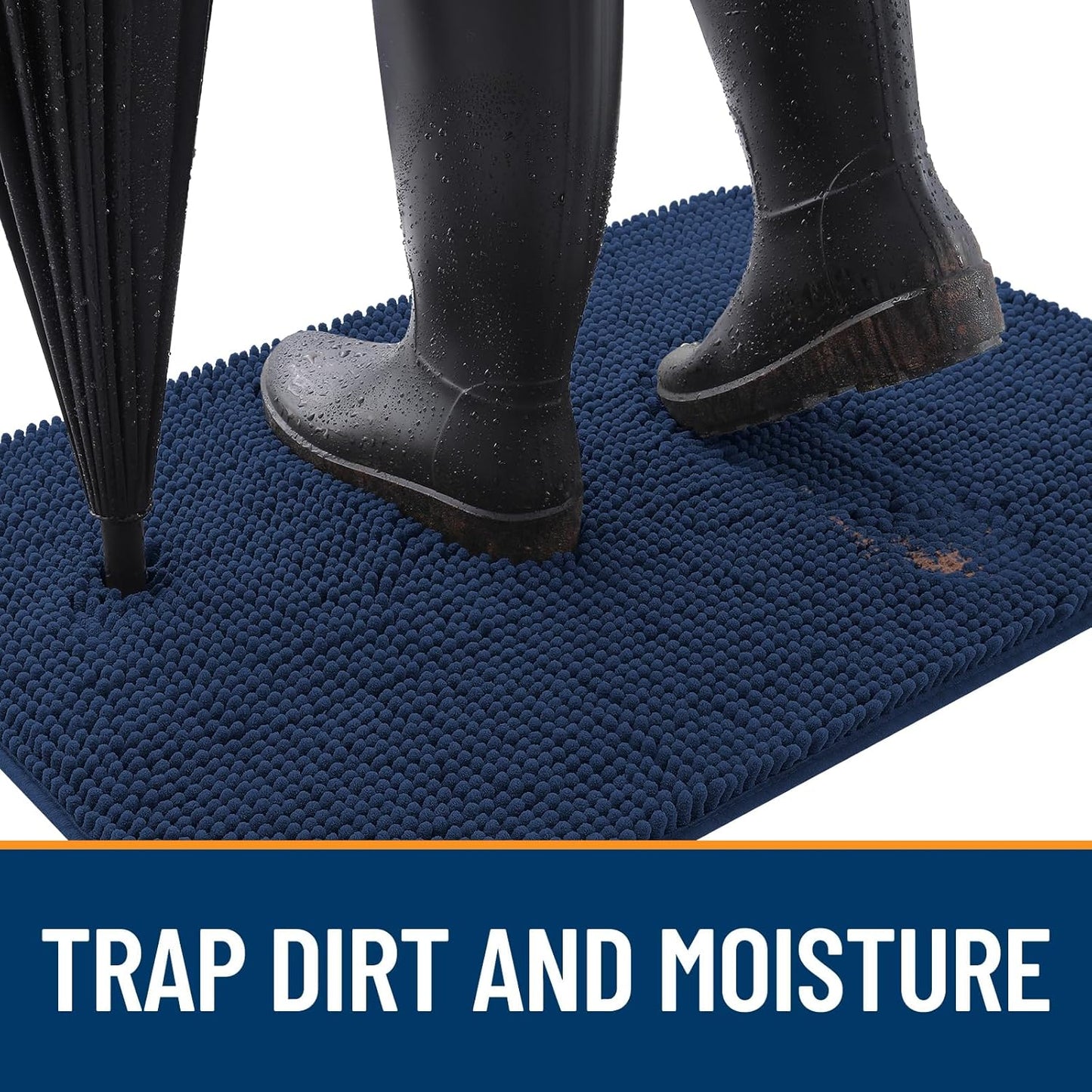 OLANLY Dog Door Mat - Absorbent Non-Slip Mud Mat for Indoor Use | 47x24, Dark Blue, Quick Dry Chenille