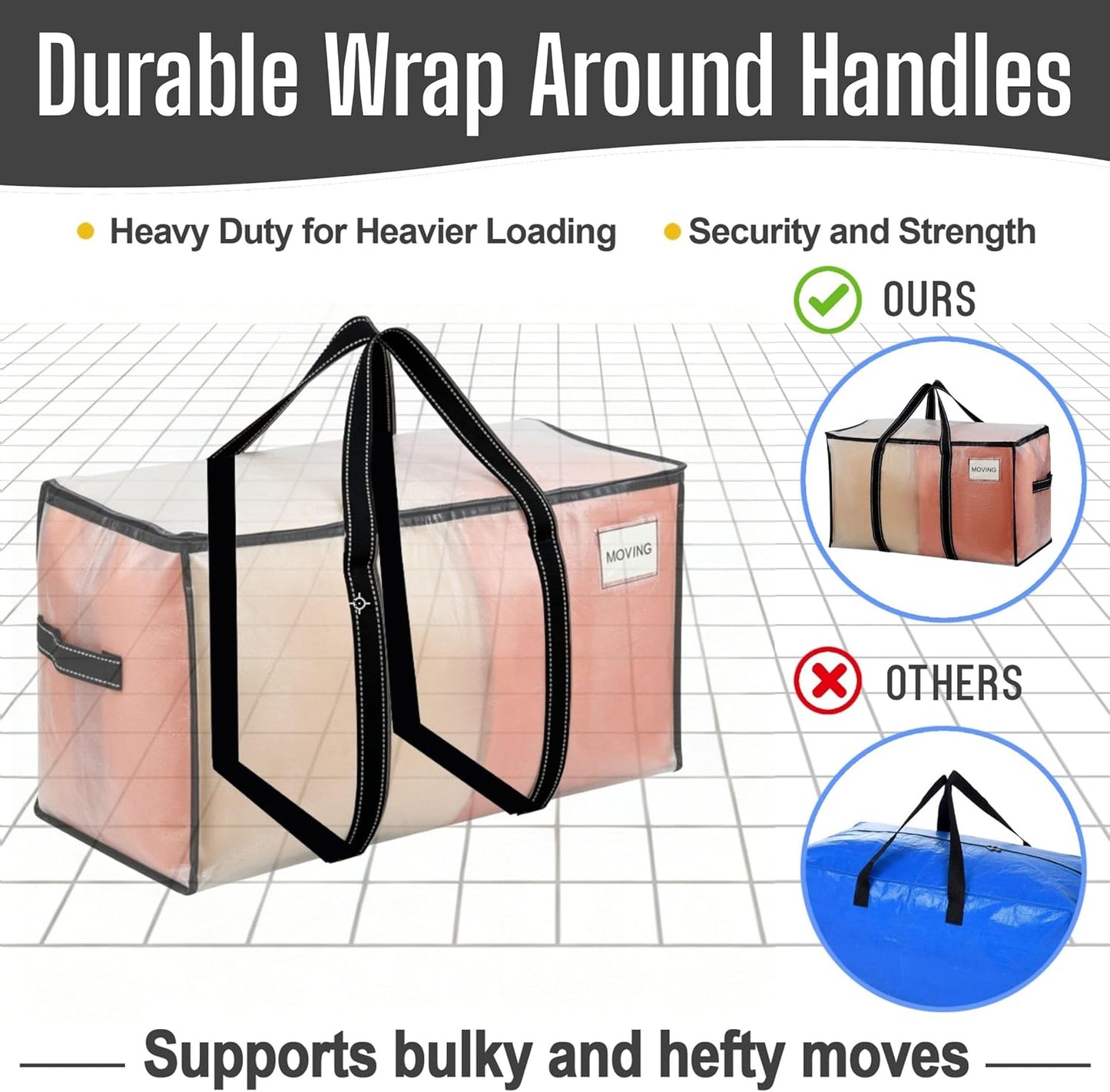 VENO Clear Moving Bags - 90L Extra Large Transparent Storage Totes | Heavy Duty, Reinforced Handles & Zippers